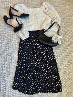 Bobeau Polka Dot Flare Skirt